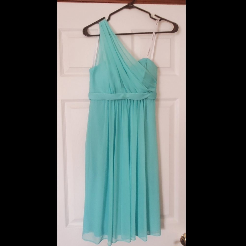 David's Bridal Teal Bridesmaid Dress